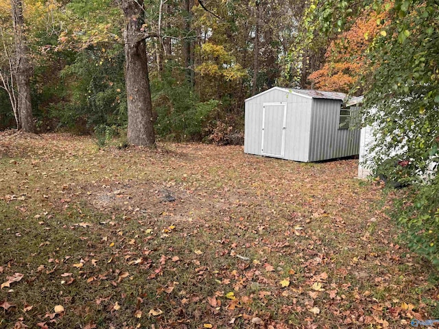 view of yard with a shed