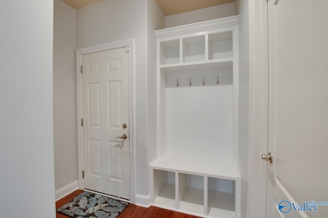 mudroom featuring dark hardwood / wood-style floors