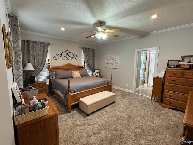 3648 Turnpike Rd, Albertville, AL 35950 - carpeted bedroom with multiple windows, crown molding, recessed lighting, baseboards, and a ceiling fan