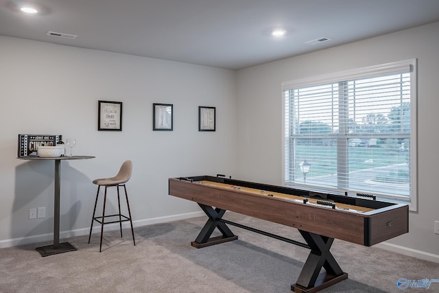 playroom featuring light carpet