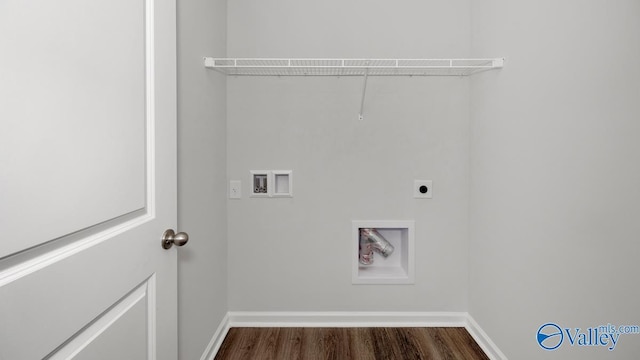 123 Trestle Point Dr, Harvest, AL 35749 - laundry room featuring washer hookup, electric dryer hookup, dark wood-style floors, and baseboards