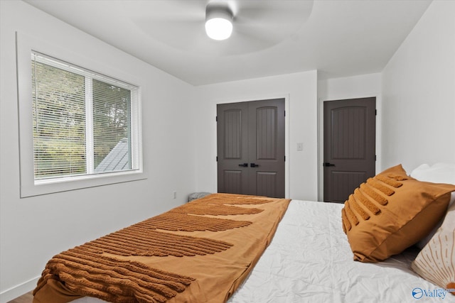 bedroom with a closet and ceiling fan