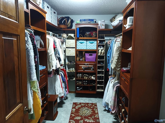 spacious closet featuring light carpet