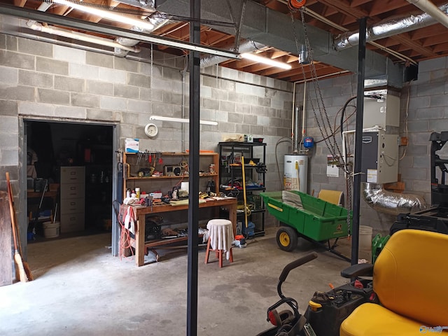 basement featuring gas water heater