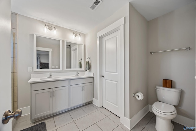 full bathroom with toilet, tile patterned flooring, a sink, and visible vents