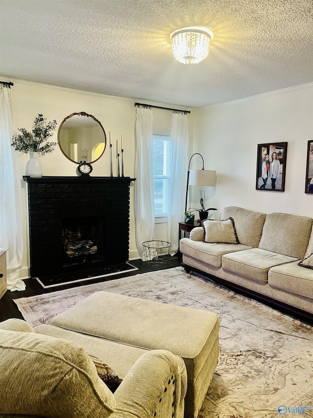 living room with a textured ceiling