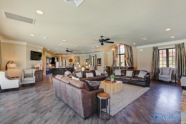 60 Trail Loop Rd, Huntsville, AL 35803 - living area with ceiling fan, dark wood finished floors, recessed lighting, and crown molding