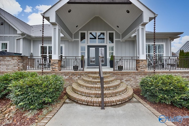 view of front of property featuring french doors and board and batten siding