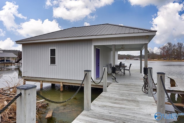 dock area with a water view