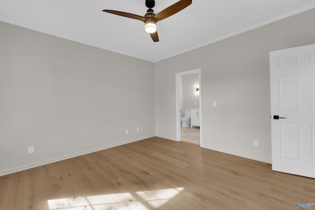 empty room with light hardwood / wood-style flooring and ceiling fan