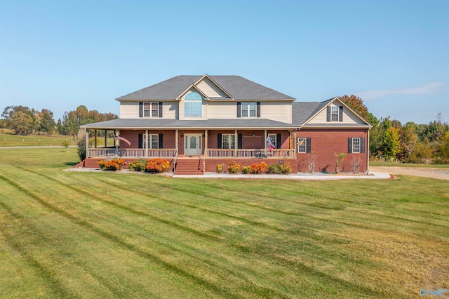 farmhouse-style home with a porch and a front yard