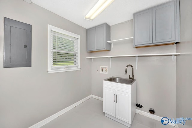 2614 Vista Dr SE, Huntsville, AL 35803 - laundry area with electric panel, hookup for a washing machine, baseboards, cabinet space, and bar with sink
