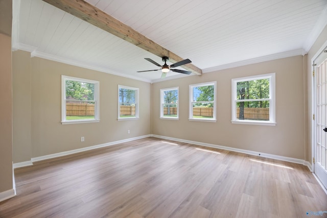 12034 Runningmeade Trl SE, Huntsville, AL 35803 - empty room featuring plenty of natural light, ceiling fan, baseboards, light wood finished floors, and ornamental molding