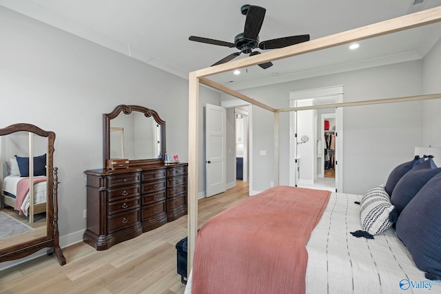 6320 Loring Loop NW, Huntsville, AL 35806 - bedroom with light wood-type flooring, recessed lighting, ornamental molding, and ceiling fan