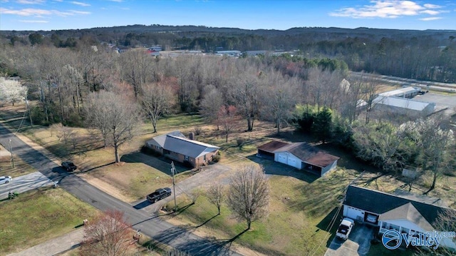 birds eye view of property featuring a forest view and a rural view