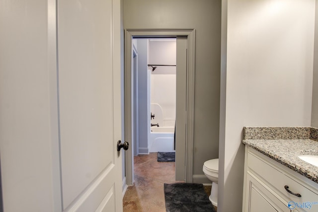 full bathroom with vanity, toilet, and shower / washtub combination