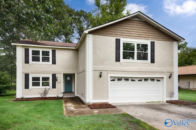 1925 Burlingame Dr, Huntsville, AL 35803 - traditional-style house featuring concrete driveway, an attached garage, a front yard, and stucco siding
