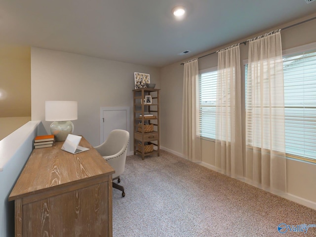 office with light colored carpet and visible vents