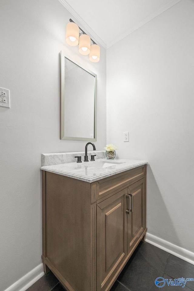 10012 Allison Dr, Huntsville, AL 35803 - bathroom with baseboards, ornamental molding, vanity, and tile patterned floors