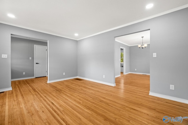 10012 Allison Dr, Huntsville, AL 35803 - empty room with crown molding, baseboards, a chandelier, light wood finished floors, and recessed lighting