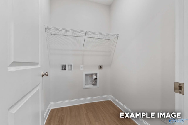 433 Lando Cain Rd, Hartselle, AL 35640 - clothes washing area featuring wood finished floors, baseboards, hookup for a washing machine, and electric dryer hookup