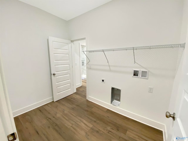 clothes washing area featuring hookup for a washing machine, dark wood-type flooring, and hookup for an electric dryer