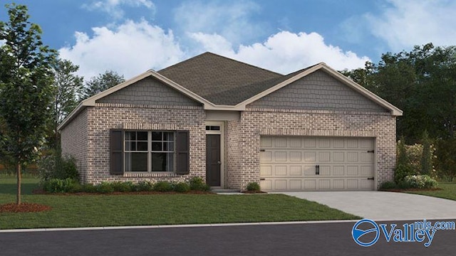 18891 Wicklow Cir, Athens, AL 35613 - view of front of home featuring brick siding, an attached garage, concrete driveway, and a front lawn