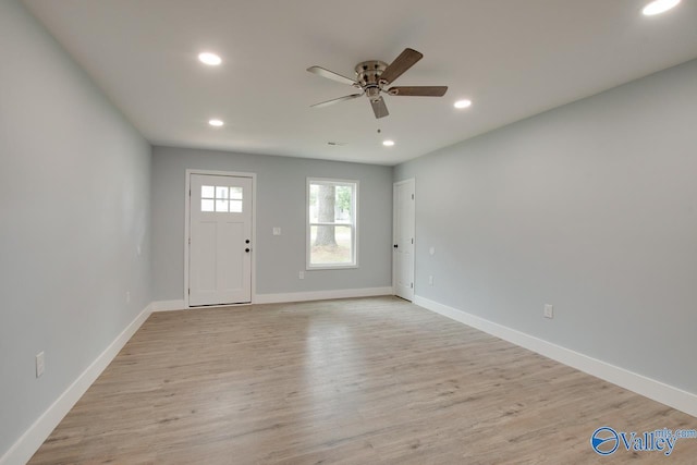 3913 Pine Ave SW, Huntsville, AL 35805 - entrance foyer with baseboards, light wood finished floors, a ceiling fan, and recessed lighting