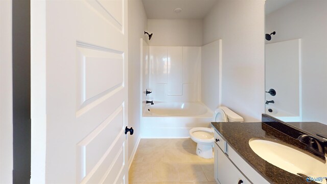 full bathroom with tile patterned flooring, shower / bath combination, vanity, and toilet