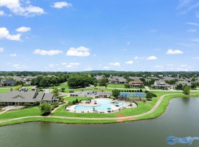 aerial view with a water view