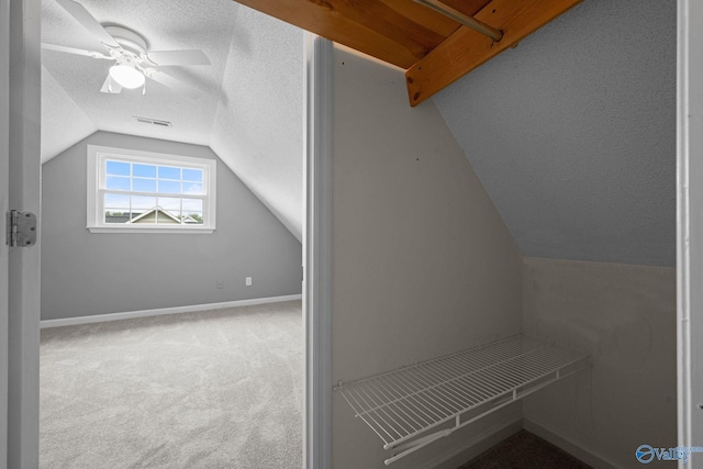 127 Patdean Dr, Huntsville, AL 35811 - additional living space with vaulted ceiling, a textured ceiling, and carpet floors