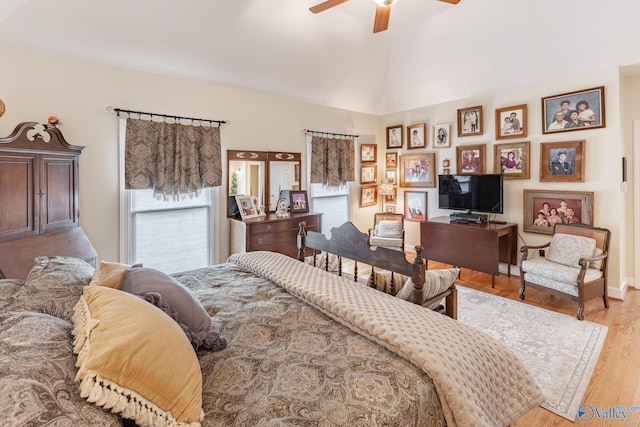 227 Key Turney Rd, Falkville, AL 35622 - bedroom featuring vaulted ceiling, ceiling fan, and light hardwood / wood-style floors