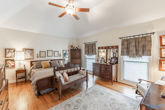 227 Key Turney Rd, Falkville, AL 35622 - bedroom featuring lofted ceiling, light hardwood / wood-style floors, and ceiling fan