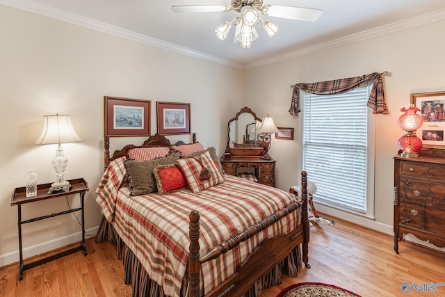 227 Key Turney Rd, Falkville, AL 35622 - bedroom with light hardwood / wood-style flooring, ornamental molding, and ceiling fan