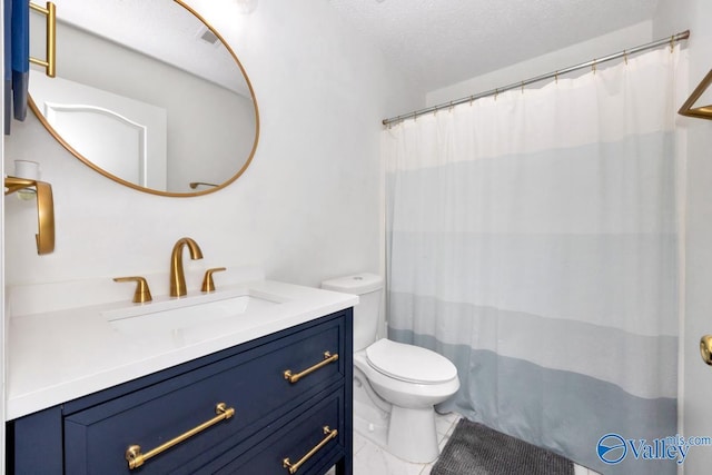 107 Harvest Glen Ln, Harvest, AL 35749 - bathroom with toilet, a shower with curtain, vanity, and a textured ceiling