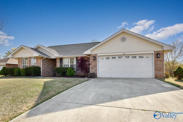 107 Harvest Glen Ln, Harvest, AL 35749 - single story home featuring concrete driveway, a front yard, brick siding, and an attached garage