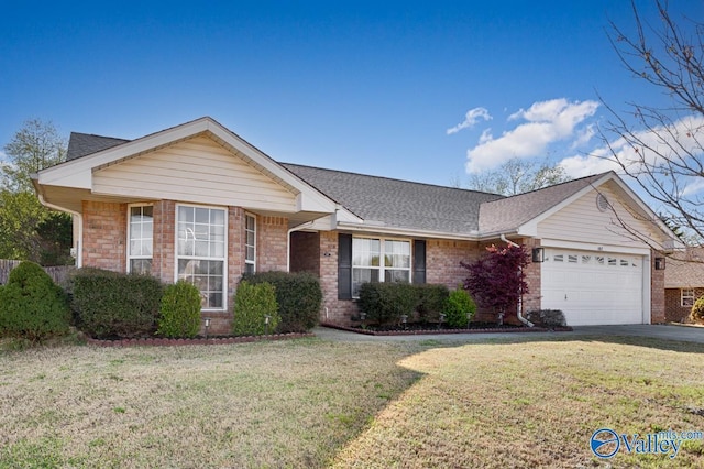107 Harvest Glen Ln, Harvest, AL 35749 - ranch-style house featuring a front lawn, brick siding, an attached garage, and concrete driveway