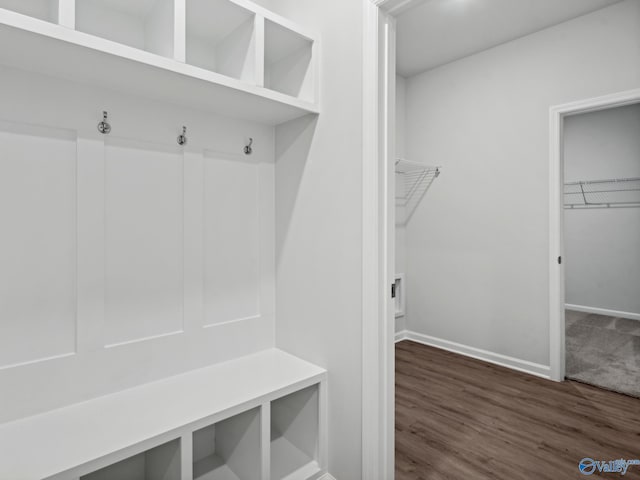 mudroom featuring dark wood-type flooring