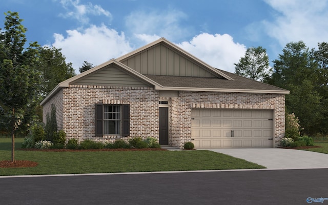 view of front of home featuring a garage and a front lawn