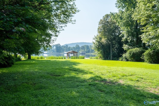 surrounding community featuring a yard and a water and mountain view