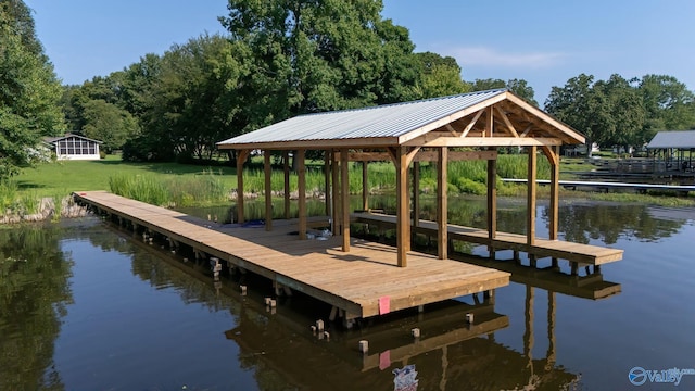 view of dock featuring a water view