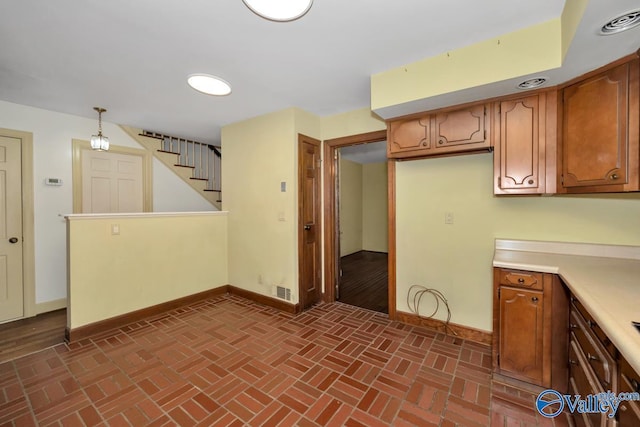 kitchen with hanging light fixtures