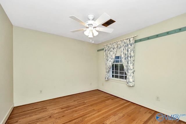 unfurnished room featuring wood-type flooring and ceiling fan