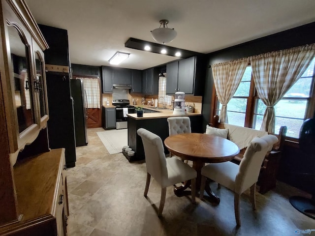 dining space featuring sink