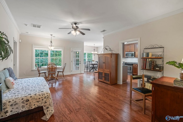 117 Somerset Park Dr NE, Huntsville, AL 35811 - bedroom featuring wood finished floors, access to outside, ornamental molding, a chandelier, and baseboards