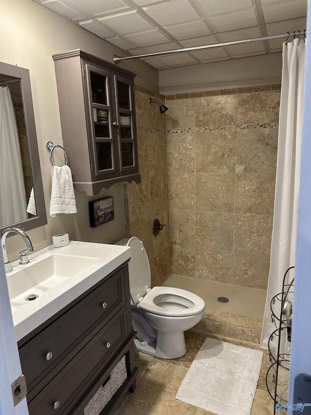 bathroom featuring a shower with curtain, vanity, and toilet