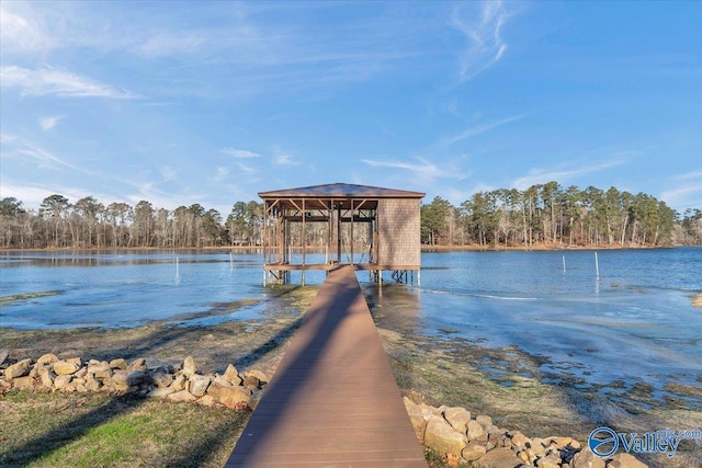 view of dock with a water view