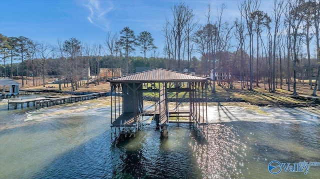 view of dock featuring a water view