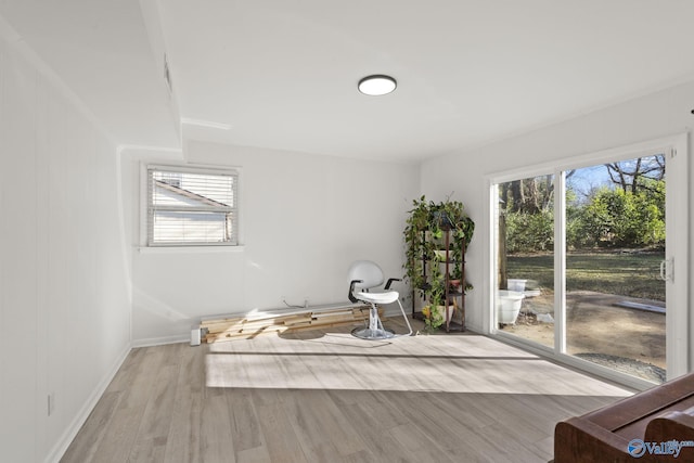 interior space with light hardwood / wood-style floors