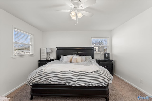 bedroom featuring carpet floors and ceiling fan